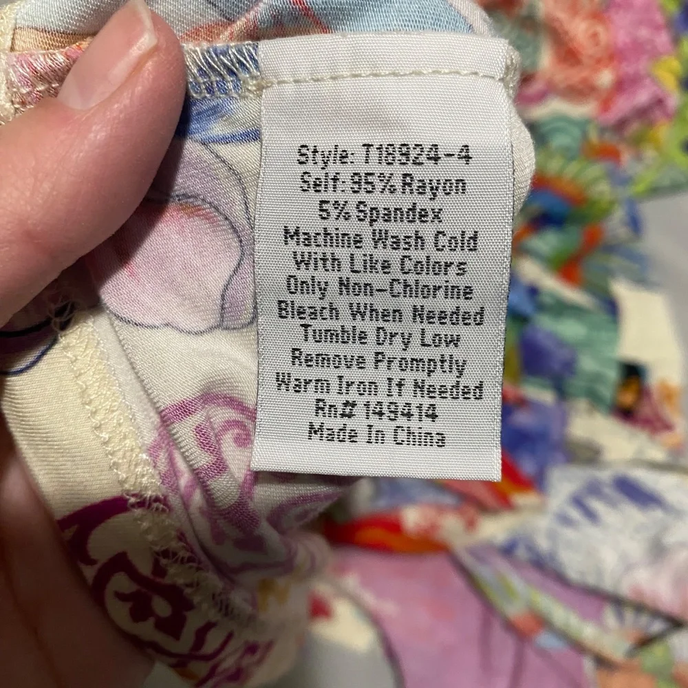 Johnny Was Multicolor Floral & Bird Short Sleeve Tee — Purple, Blue, Green, Red - Picture 4 of 4